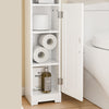 SoBuy FRG177-II-W Mobilier baie, 20 cm lățime, pe picior, cu suport hârtie și ușă - Dulap mic WC, depozitare salvaspațiu, alb