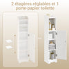 SoBuy FRG177-II-W Mobilier baie, 20 cm lățime, pe picior, cu suport hârtie și ușă - Dulap mic WC, depozitare salvaspațiu, alb