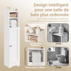 SoBuy FRG177-II-W Mobilier baie, 20 cm lățime, pe picior, cu suport hârtie și ușă - Dulap mic WC, depozitare salvaspațiu, alb