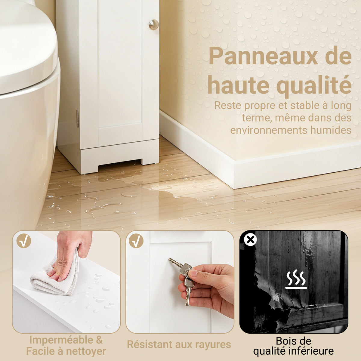 SoBuy FRG177-II-W Mobilier baie, 20 cm lățime, pe picior, cu suport hârtie și ușă - Dulap mic WC, depozitare salvaspațiu, alb