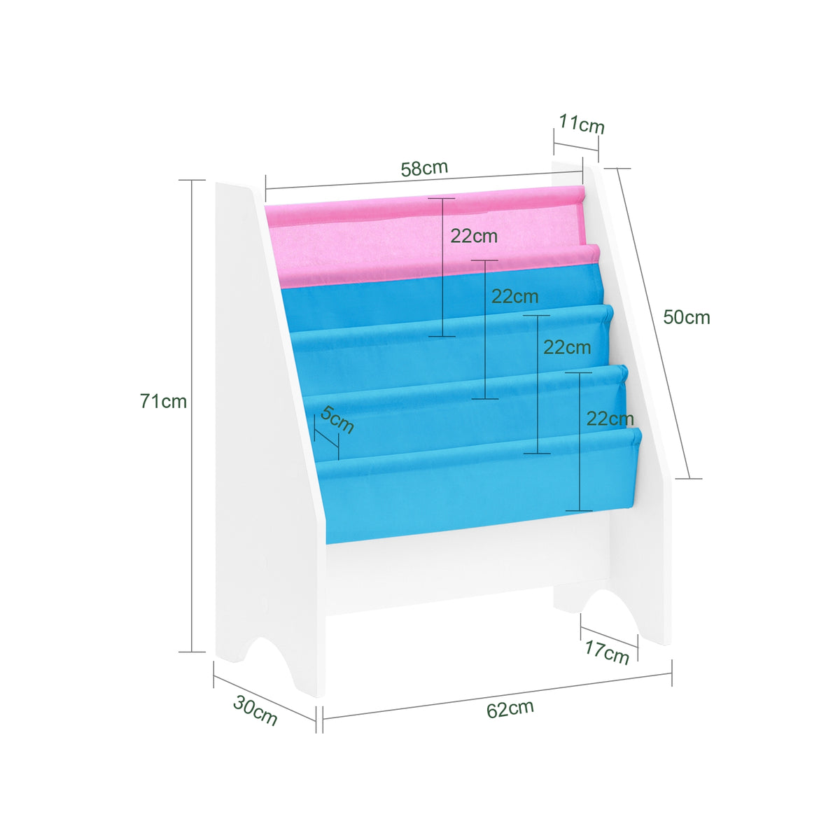 SoBuy FRG225-F Bibliotecă Etajeră pentru Cărți pentru Copii Suport Reviste 4 Compartimente, 62x30x71cm