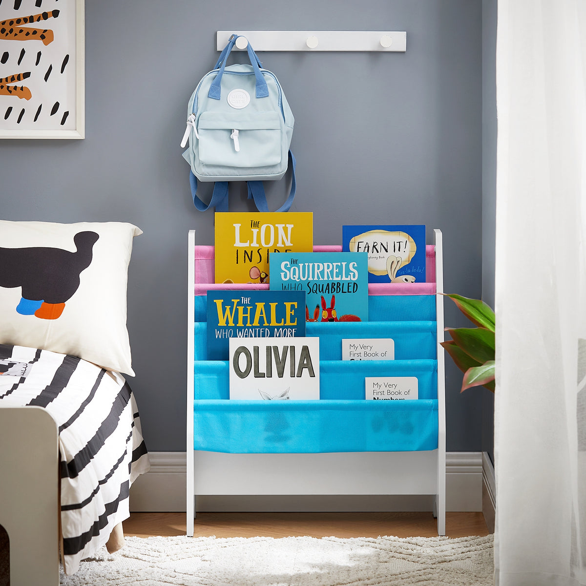 SoBuy FRG225-F Bibliotecă Etajeră pentru Cărți pentru Copii Suport Reviste 4 Compartimente, 62x30x71cm