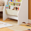 SoBuy FRG225-W Bibliotecă pentru copii Organizator jucării pentru copii cu 4 buzunare din material textil Etajeră cameră pentru jucării și cărți Bibliotecă Mobilier de depozitare Alb 62x30x71cm