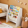 SoBuy FRG225-W Bibliotecă pentru copii Organizator jucării pentru copii cu 4 buzunare din material textil Etajeră cameră pentru jucării și cărți Bibliotecă Mobilier de depozitare Alb 62x30x71cm