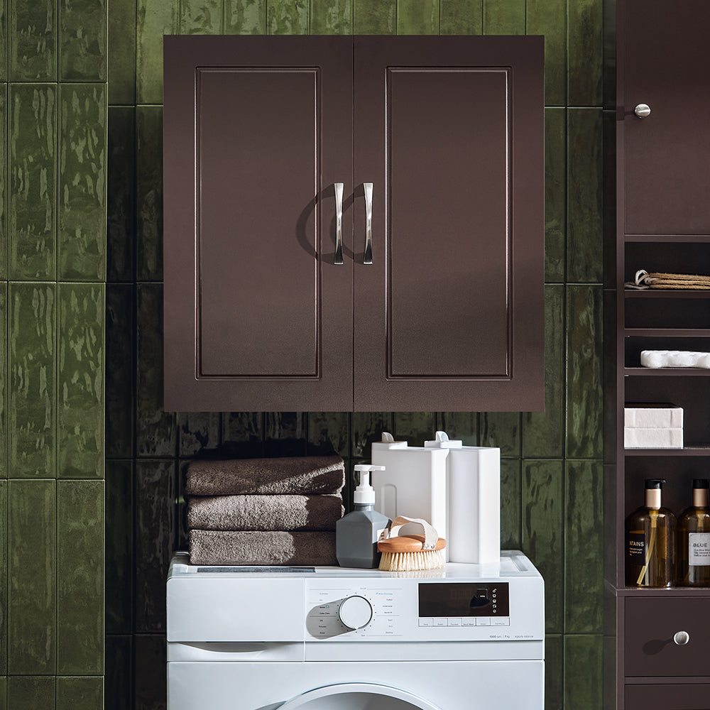 SoBuy FRG231-BR Meuble Haut Salle de Bain Suspendu Armoire Murale avec Étagère Réglable et Porte Rangement Mural Compact pour Salle de Bain, WC ou Cuisine Marron 60x30x60 cm