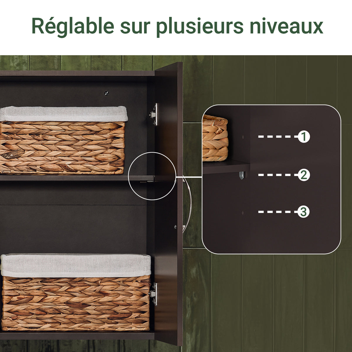 SoBuy FRG231-BR Dulap de Perete Suspendat pentru Baie cu Raft Reglabil și Ușă, Dulap de Perete Compact pentru Baie, Toaletă sau Bucătărie, Maro 60x30x60 cm
