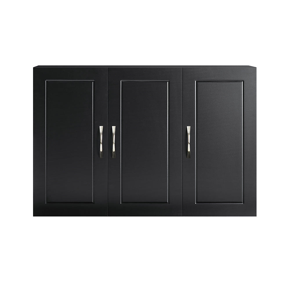Prévente SoBuy FRG231-L-SCH Meuble Haut Suspendu Noir 90 cm avec 3 Portes et Étagère Réglable – MDF E1, Charge 36 kg, Sangle