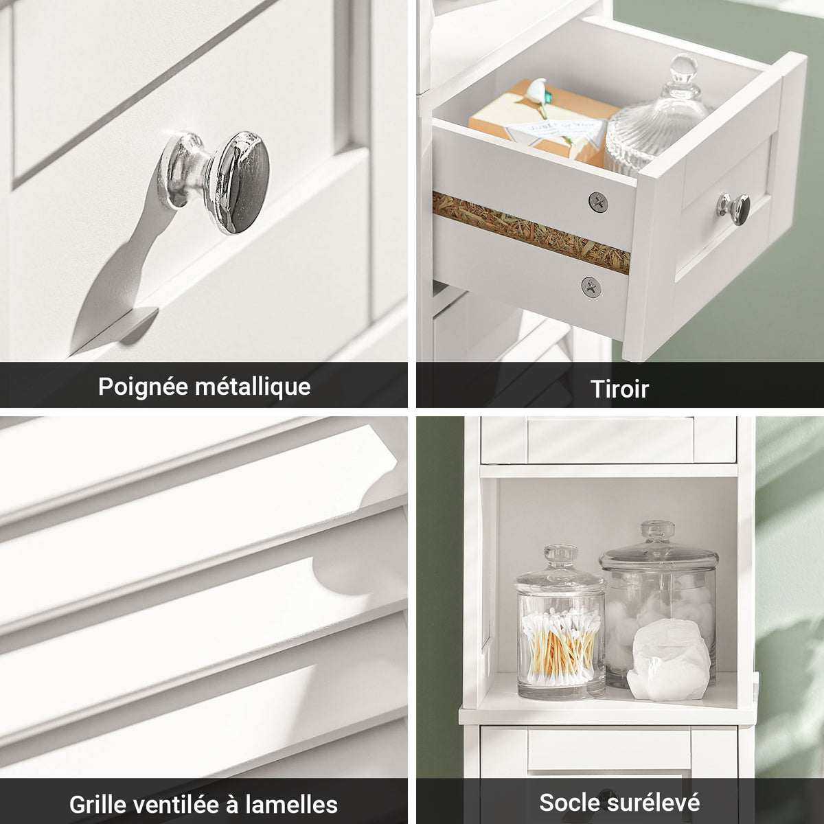 SoBuy FRG236-W Dulap Coloană Baie, Șifonier Înalt de Depozitare cu 2 Uși, 1 Sertar și Nișă Deschisă, Mobilier de Depozitare pentru Baie, WC, SDB, Toaletă sau Bucătărie 32x170x30cm