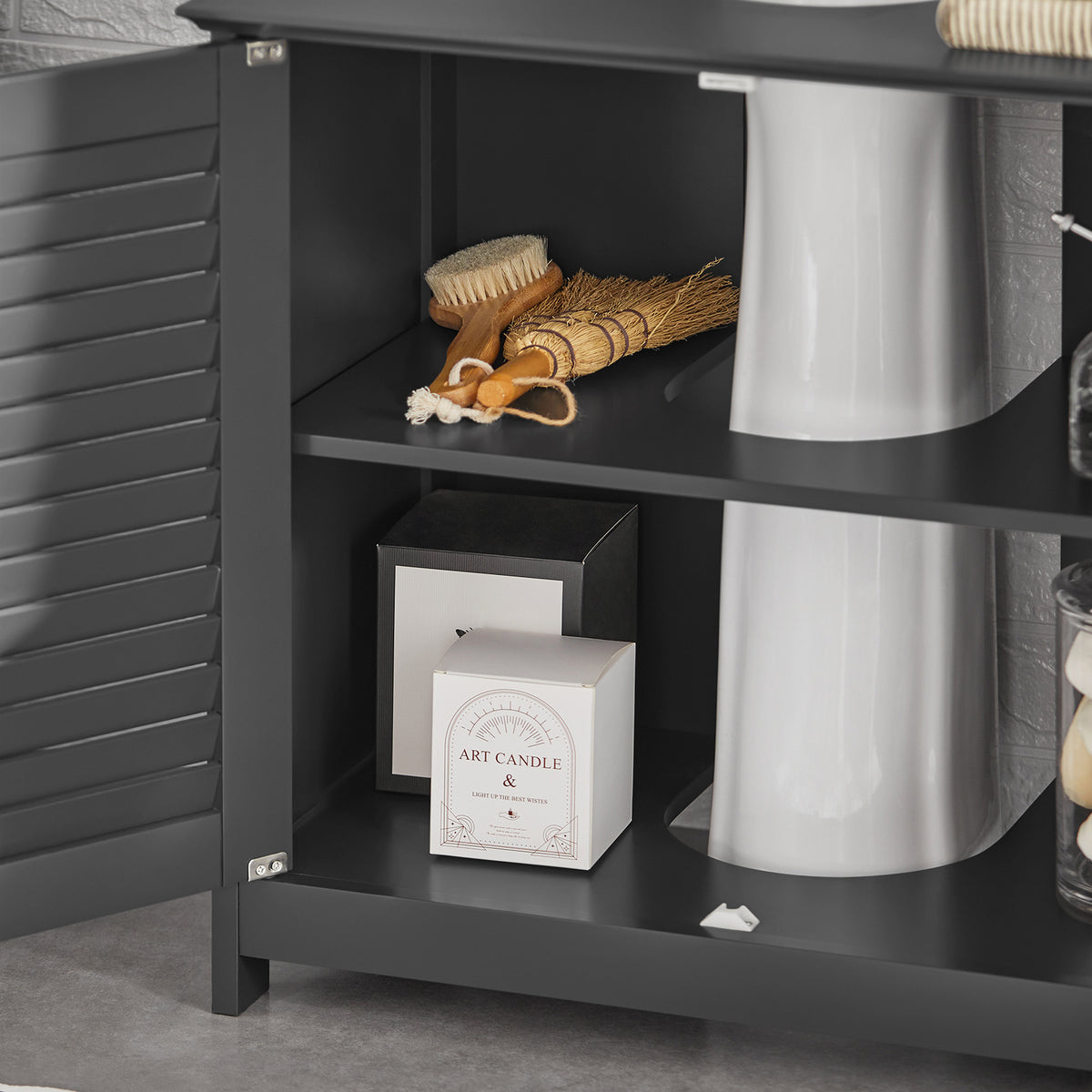 SoBuy FRG237-II-DG Meuble sous Lavabo avec Étagères Ajustables, Résistant à l’Humidité, pour Salle de Bain et WC, Rangement Optimisé – L60×P35×H58 cm, MDF, Gris
