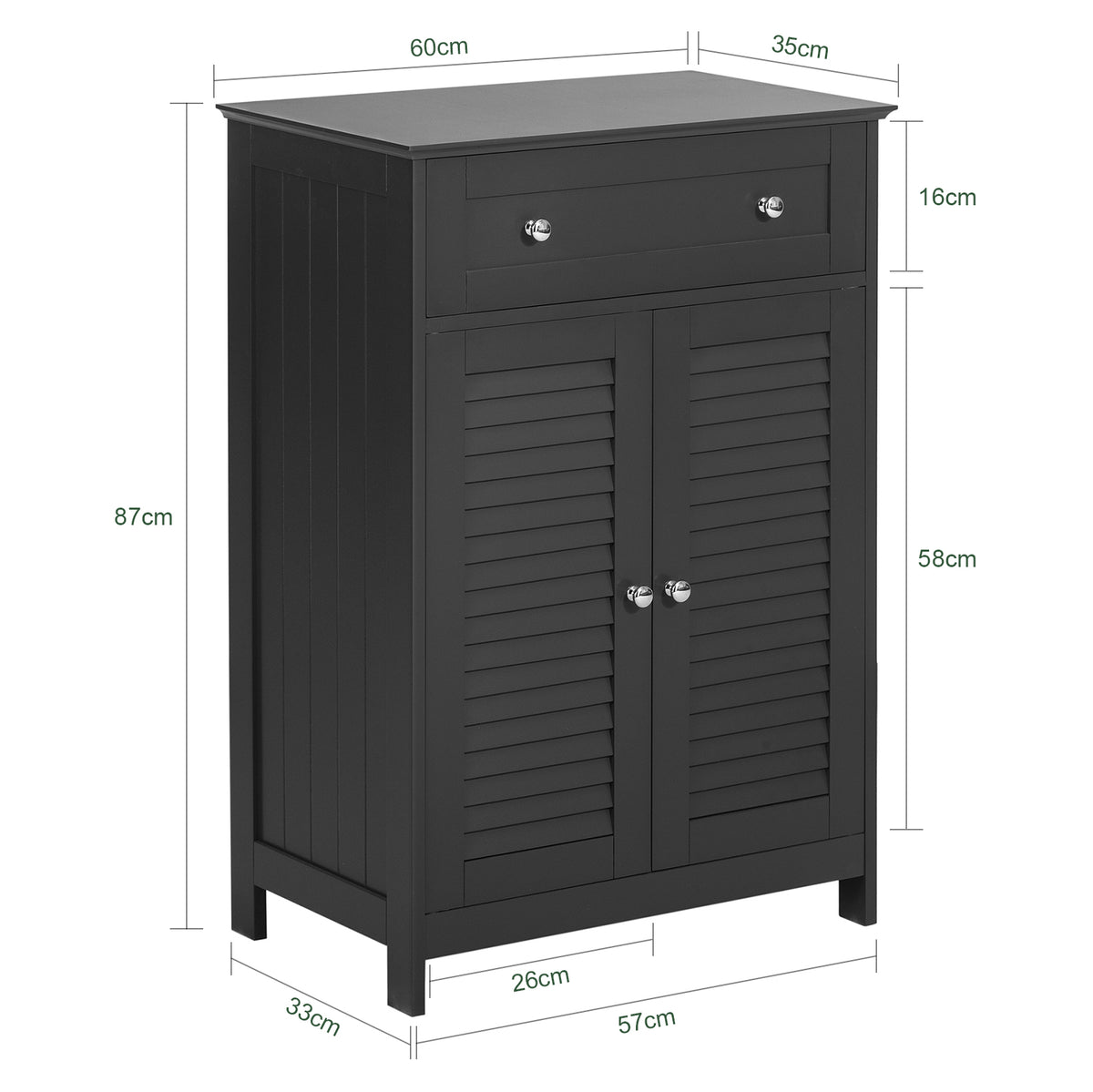 SoBuy FRG238-DG Dulap de baie – Comodă de baie, Dulap de depozitare cu raft reglabil, 1 sertar și 2 uși, pentru hol și bucătărie, Gri închis, 60 x 35 x 87 cm