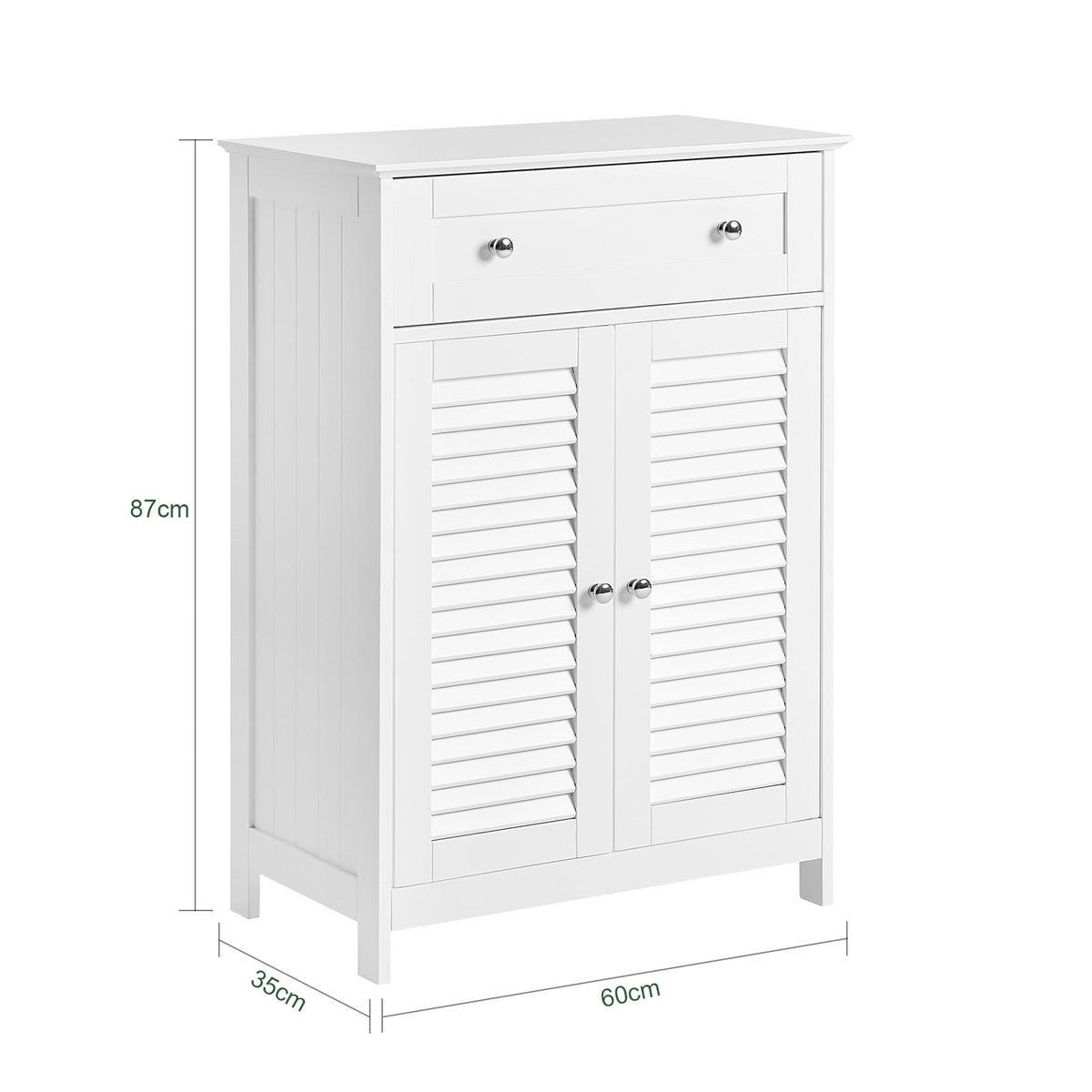 SoBuy FRG238-W Dulap de bază pentru baie – Comodă de baie, dulap de depozitare cu raft reglabil, 1 sertar și 2 uși, pentru hol și bucătărie alb, 60x35x87 cm