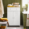 SoBuy FRG238-WN Dulap de baie inferior – Comodă pentru baie, Dulap de depozitare cu raft reglabil, 1 sertar și 2 uși, pentru hol și bucătărie, Alb+Natur, 60x35x87cm