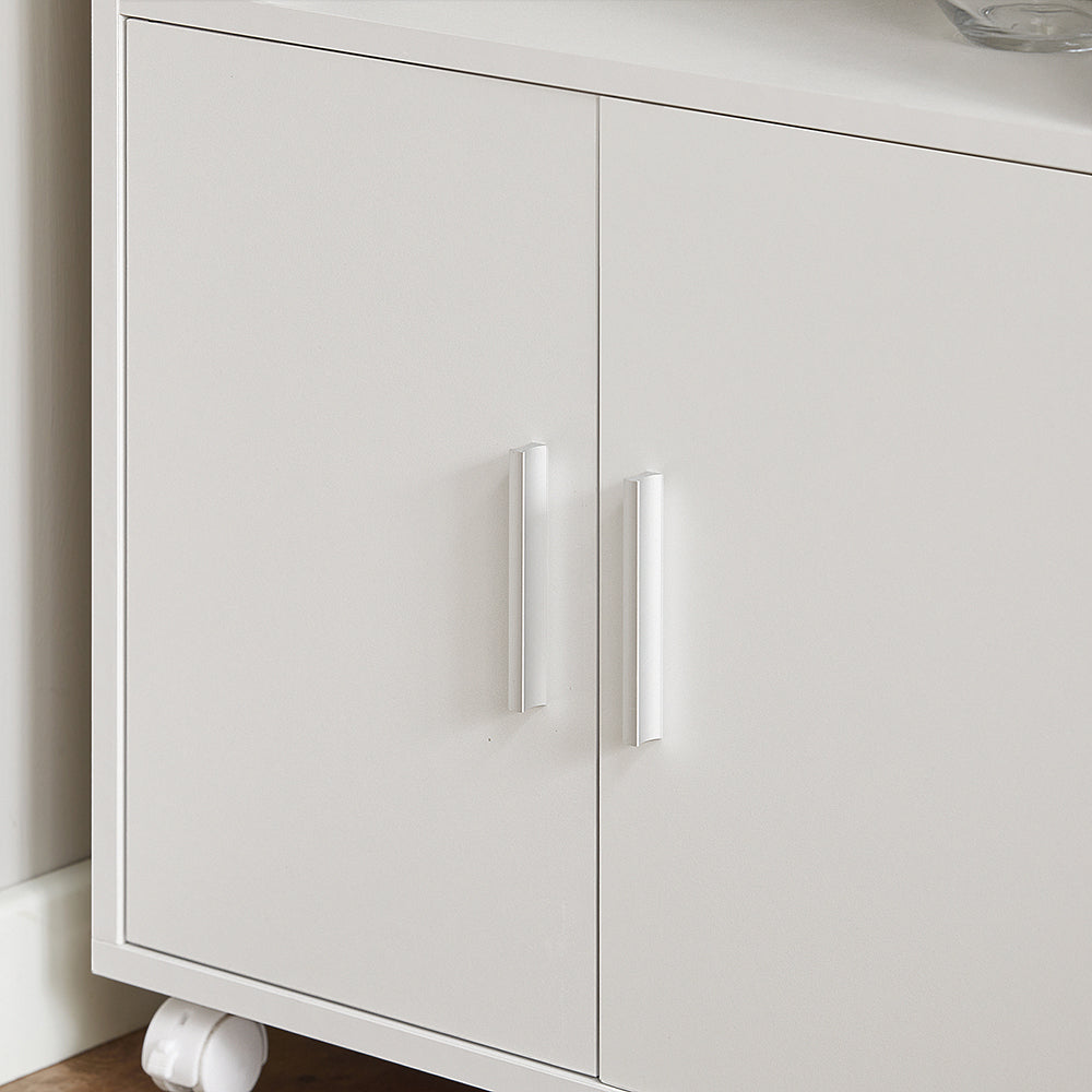 SoBuy FRG241-W Dulap de bucătărie pe roți – Cărucior de servire bucătărie cu uși și raft reglabil – Dulap de depozitare compact pentru cuptorul cu microunde, birou sau sufragerie, 55x38x84 cm, Alb