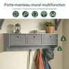 SoBuy FRG282-HG Cuier de Perete cu 5 Cârlige și 3 Coșuri - Cuier de Perete din Lemn, Mobilier Hol cu Etajeră - Dulap Suspendat pentru Dormitor, Living, Baie - Gri 100x20x30cm