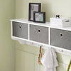 SoBuy FRG282-W Cuier de Perete cu 5 Cârlige și 3 Coșuri - Cuier de Perete din Lemn, Mobilier de Intrare cu Etajeră - Dulap Suspendat pentru Dormitor, Living, Baie - Alb 100x20x30cm