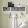 SoBuy FRG282-W Cuier de Perete cu 5 Cârlige și 3 Coșuri - Cuier de Perete din Lemn, Mobilier de Intrare cu Etajeră - Dulap Suspendat pentru Dormitor, Living, Baie - Alb 100x20x30cm
