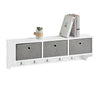 SoBuy FRG282-W Cuier de Perete cu 5 Cârlige și 3 Coșuri - Cuier de Perete din Lemn, Mobilier de Intrare cu Etajeră - Dulap Suspendat pentru Dormitor, Living, Baie - Alb 100x20x30cm