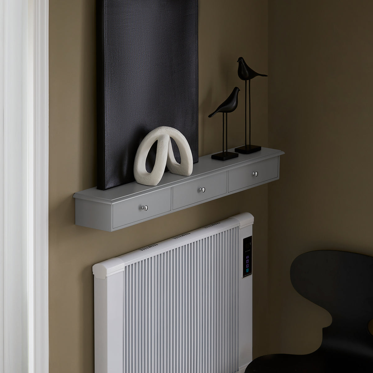 SoBuy FRG43-L-HG Etagere Murale avec 3 Tiroirs - Étagère Flottante Moderne pour Entrée, Salon, Cuisine & Chambre - Gris 94x15x10cm