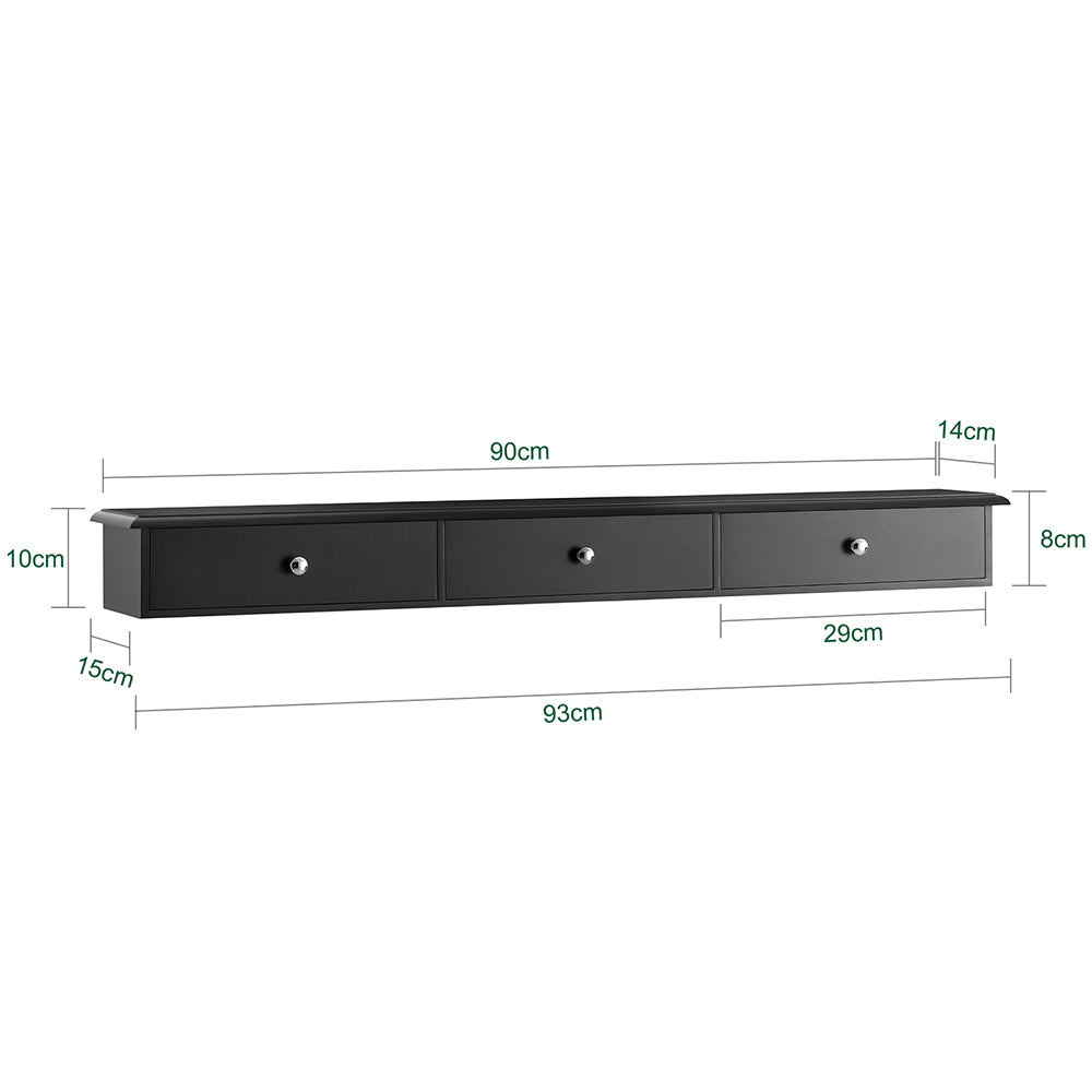 SoBuy FRG43-L-SCH Poliță de Perete cu 3 Sertare - Poliță Plutitoare Modernă pentru Hol, Living, Bucătărie & Dormitor - Negru 94x15x10cm