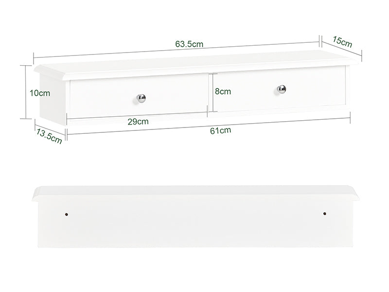 SoBuy FRG43-W Etagere Murale avec 2 Tiroirs - Étagère Flottante Moderne pour Entrée, Salon, Cuisine & Chambre - Blanc 64x15x10cm