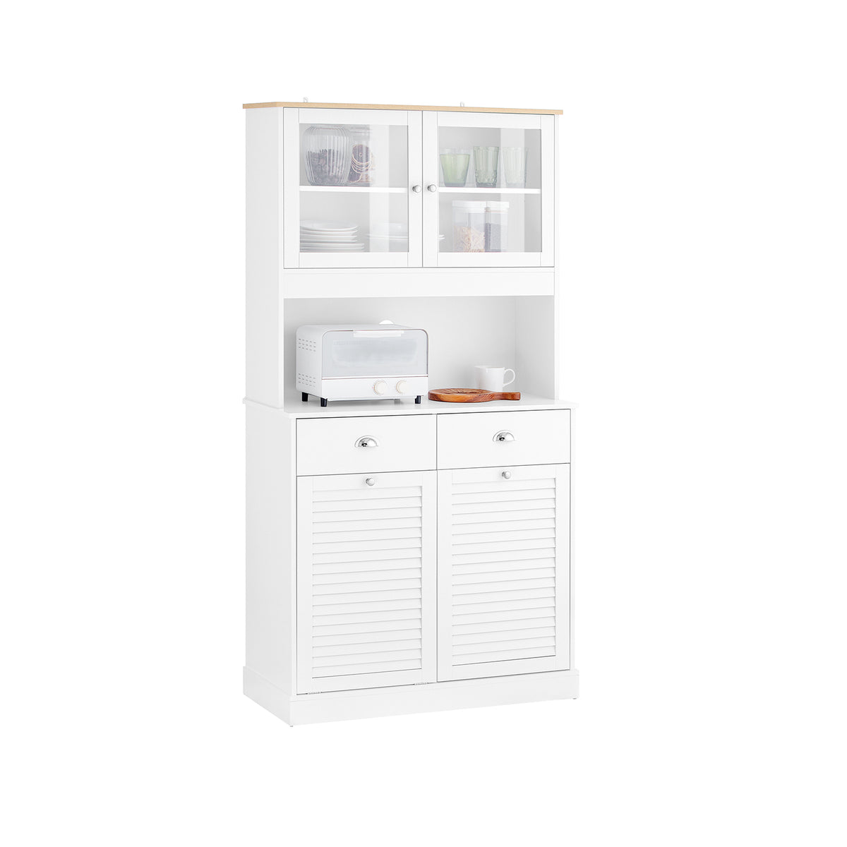 SoBuy FSB101-W Meuble de Rangement Buffet Cuisine Moderne 3 Portes et 2 Tiroirs avec Compartiment à Poubelle, Design Élégant