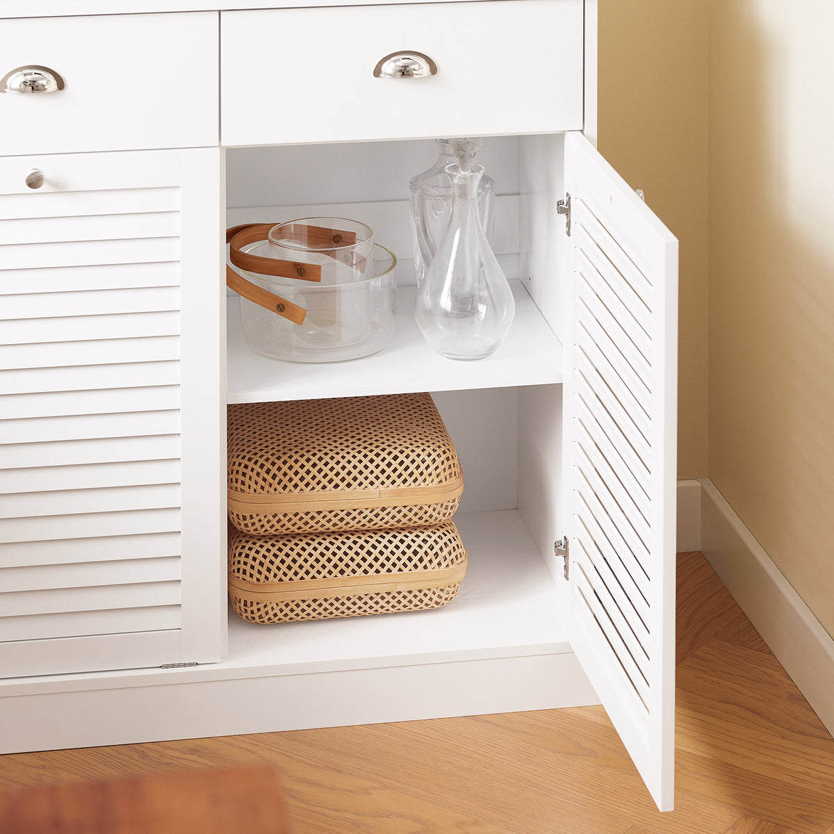 SoBuy FSB101-W Buffet Cuisine avec 3 Portes, 2 Tiroirs et Compartiment à Poubelle, Design Moderne, pour Cuisine et Salle à Manger – L92×P40×H180 cm, Blanc
