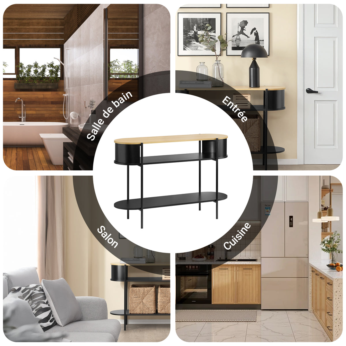 SoBuy FSB102-SCH Consolă de Intrare, Consolă cu Spațiu de Depozitare, Mobilier de Hol Multifuncțional cu Design Industrial Modern pentru Intrare, Living sau Birou, Mobilier din Lemn și Negru, L110cm x P39cm x H76cm