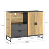 SoBuy FSB103-N Meuble de Rangement, Meuble Cuisine Buffet Salle à Manger avec Niche Micro-Ondes Ø6 cm & Porte-Verres Armoire à étagère réglable, Pieds métal Hauts vaisselier, chêne/Noir, 107×40×85 cm