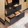 SoBuy FSB103-N Meuble de Rangement, Meuble Cuisine Buffet Salle à Manger avec Niche Micro-Ondes Ø6 cm & Porte-Verres Armoire à étagère réglable, Pieds métal Hauts vaisselier, chêne/Noir, 107×40×85 cm