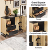 SoBuy FSB103-N Meuble de Rangement, Meuble Cuisine Buffet Salle à Manger avec Niche Micro-Ondes Ø6 cm & Porte-Verres Armoire à étagère réglable, Pieds métal Hauts vaisselier, chêne/Noir, 107×40×85 cm