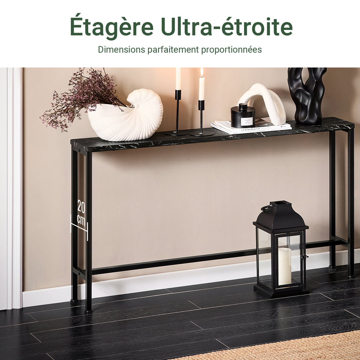 SoBuy FSB19-SCH Console d’Entrée Design Fonctionnel et Gain de Place, Design Moderne, Style Industriel, pour Salon et Chambre – L120×P20×H65 cm, Métal, Noir