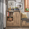 SoBuy Sideboard cu ușă glisantă, suport pentru încălțăminte cu hambar, mobilier de intrare, garderobă multifuncțională, maro deschis, FSB59-Br.