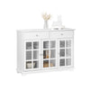 SoBuy FSB77-W Buffet Bas, Commode Armoire de Rangement, Placard de Cuisine, Meuble de Rangement pour Cuisine Salle à Manger Salon Entrée avec 3 Portes Vitrées, 2 Tiroirs, 119 x 40 x 90 cm, Blanc