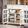 SoBuy FSB77-W Buffet Bas, Commode Armoire de Rangement, Placard de Cuisine, Meuble de Rangement pour Cuisine Salle à Manger Salon Entrée avec 3 Portes Vitrées, 2 Tiroirs, 119 x 40 x 90 cm, Blanc