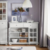 SoBuy FSB77-W Buffet Bas, Commode Armoire de Rangement, Placard de Cuisine, Meuble de Rangement pour Cuisine Salle à Manger Salon Entrée avec 3 Portes Vitrées, 2 Tiroirs, 119 x 40 x 90 cm, Blanc