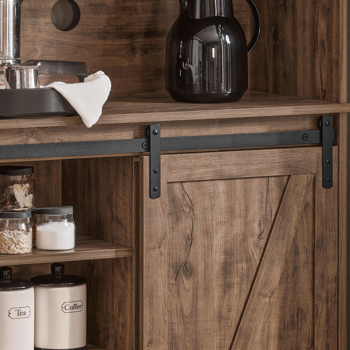 SoBuy FSB83-N Buffet de Cuisine Meuble de Rangement Armoire de Cuisine Buffet avec Porte de Grange Coulissante