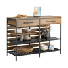 SoBuy FSB85-PF Bufet de Bucătărie Industrial cu Rafturi Deschise, Sertare și Suport pentru Sticle - Mobilier de Depozitare cu Spațiu pentru Cuptorul cu Microunde - pentru Bucătărie, Sufragerie sau Hol 120x91x45cm Maro