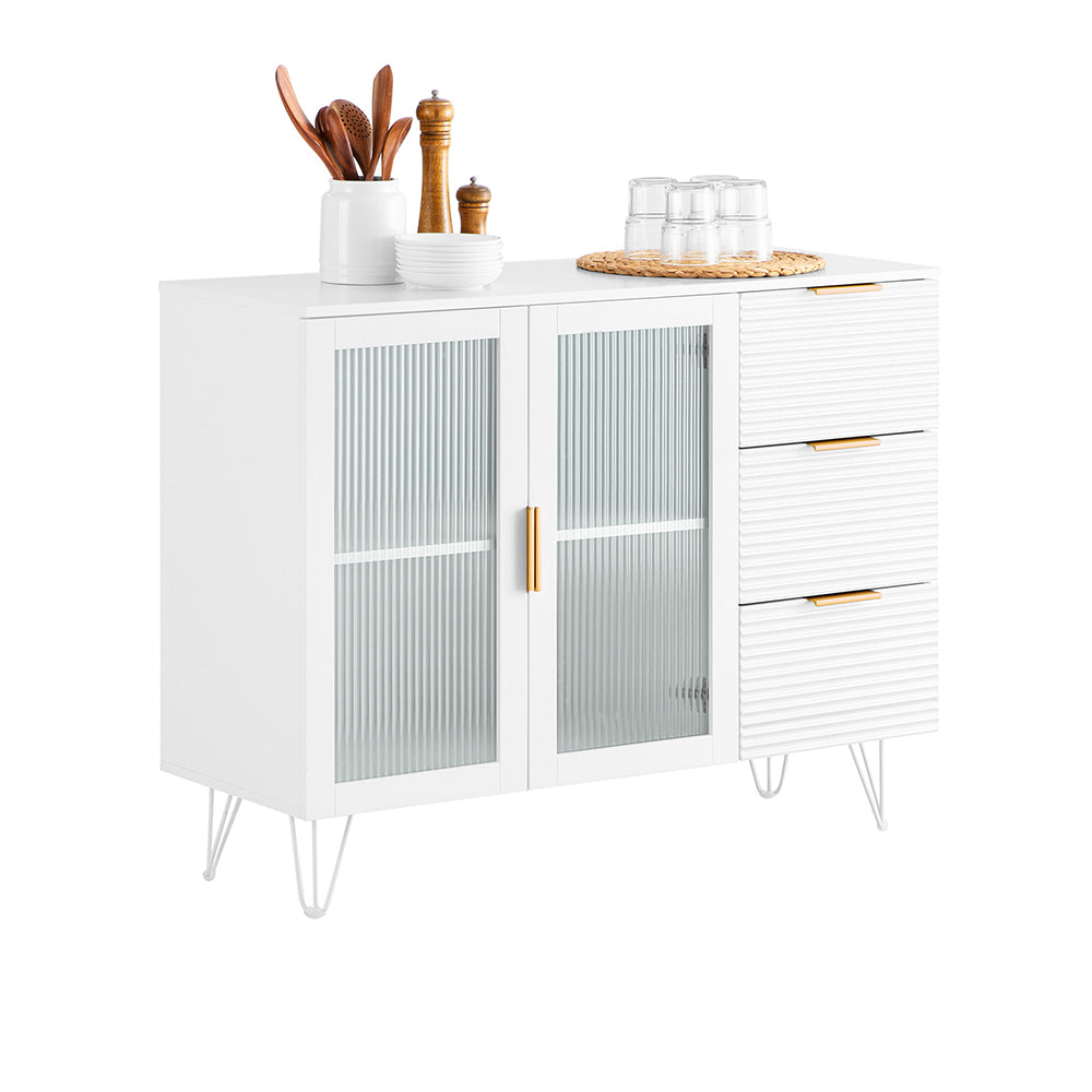 SoBuy FSB86-W Buffet Bas, Commode Armoire de Rangement, Buffet Bahut pour Cuisine Salle à Manger Salon Entrée avec Placard, 3
