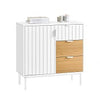 SoBuy FSB91-WN Bufet, Dulap de Depozitare cu 3 Sertare și 1 Ușă, Picioare Metalice, Comodă Multifuncțională pentru Hol, Living – 75x35x76 cm, Alb și Natur