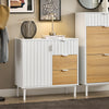 SoBuy FSB91-WN Bufet, Dulap de Depozitare cu 3 Sertare și 1 Ușă, Picioare Metalice, Comodă Multifuncțională pentru Hol, Living – 75x35x76 cm, Alb și Natur