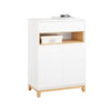 SoBuy FSB97-WN Bufet jos alb și bambus, 1 sertar, 2 uși și rafturi reglabile pentru hol, living sau bucătărie – 60x34x85 cm, sarcină 80kg
