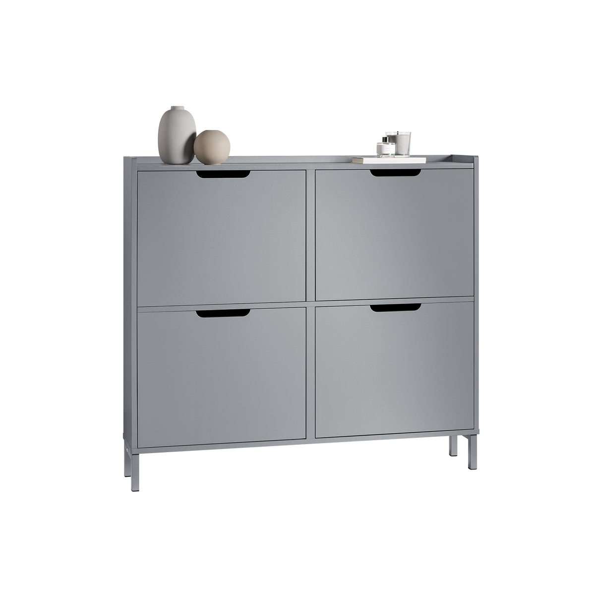 SoBuy FSR100-HG Armoire à Chaussures Ultra-Slim 19 cm – 4 Abattants, 8–12 Paires, Anti-Basculement, Gris, 100×19×91 cm