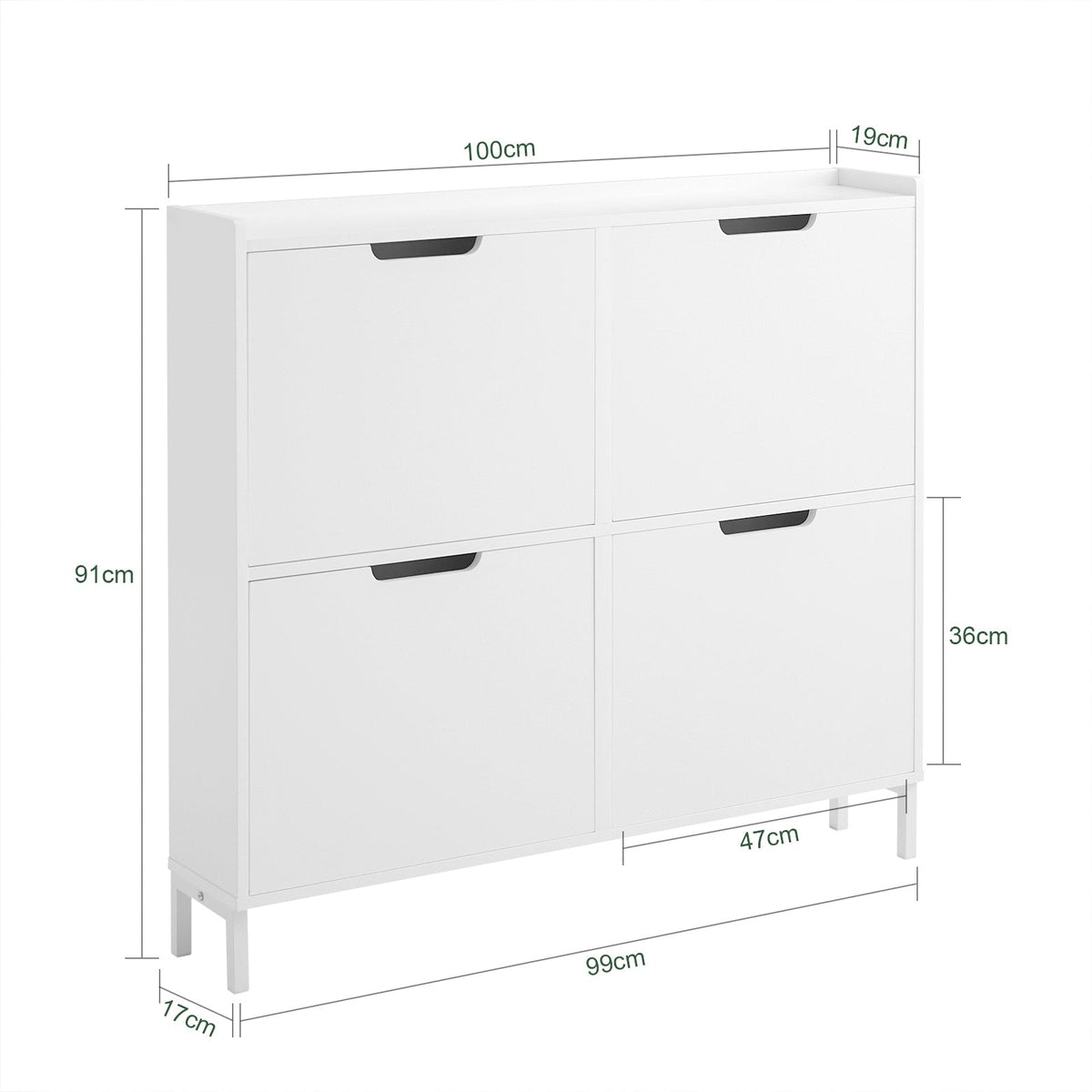 SoBuy FSR100-W Dulap de Pantofi Ultra-Subțire 19cm – 4 Uși Rabatabile, 12-20 Perechi, Anti-Răsturnare, 60kg – Alb