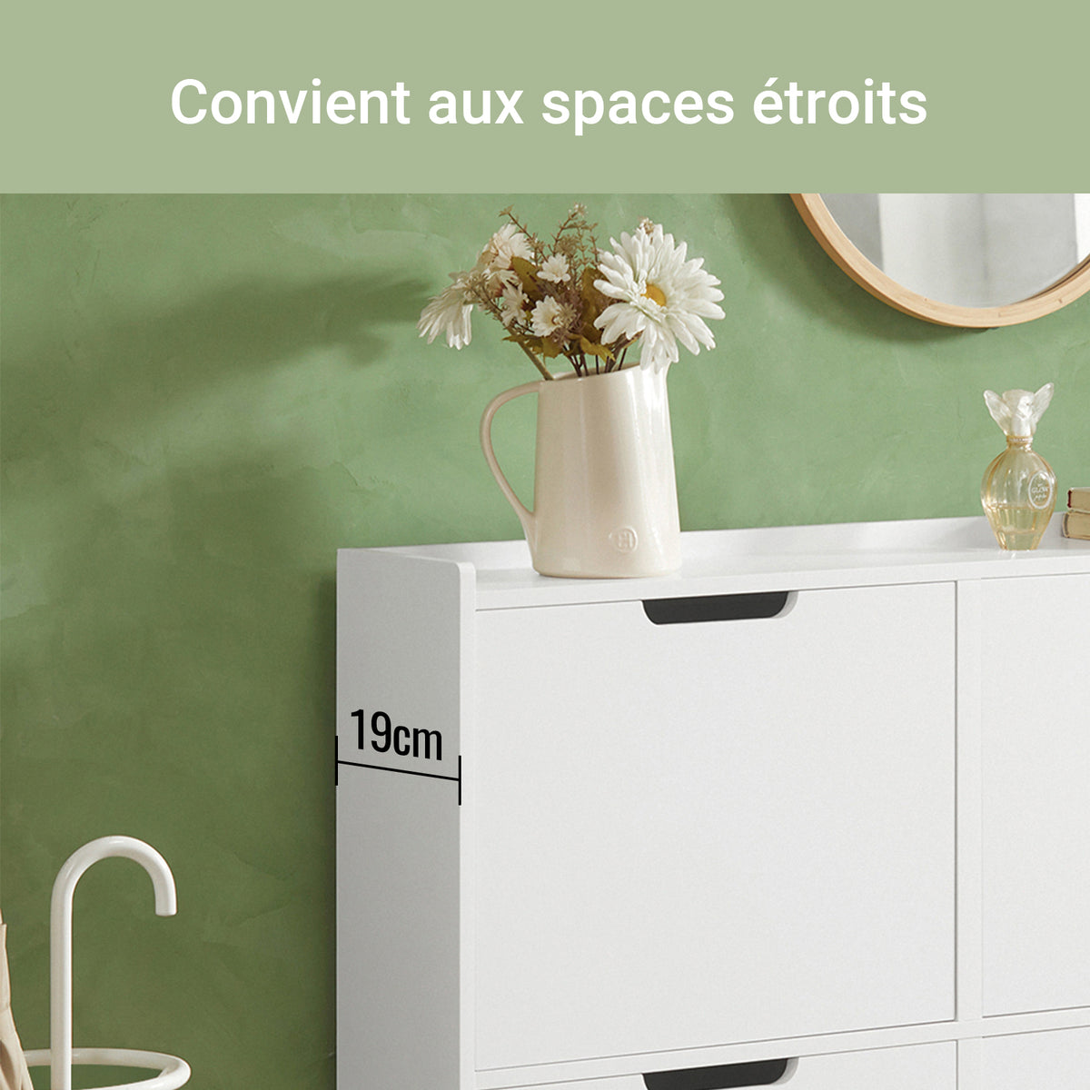 SoBuy FSR100-W Dulap de Pantofi Ultra-Subțire 19cm – 4 Uși Rabatabile, 12-20 Perechi, Anti-Răsturnare, 60kg – Alb