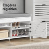 SoBuy FSR102-W Banc pentru Pantofi cu Pernă Căptușită, Ladă și 2 Uși de Depozitare pentru Hol – 90x33x50 cm, Alb