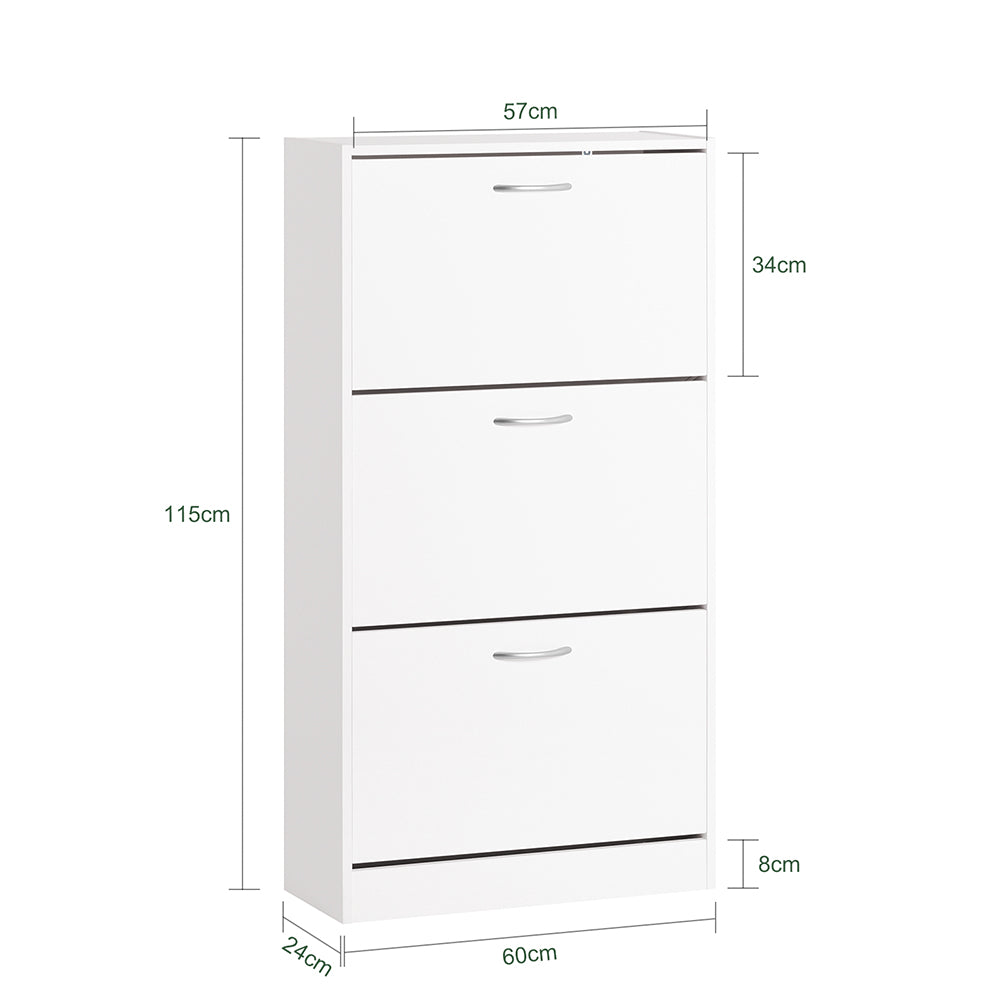 SoBuy FSR110-W Meuble d'Entrée avec 3 Abattants + Placard Rangement Chaussures - Meuble à Chaussures pour Couloir, Studio ou Appartement - Blanc 71x24x111cm