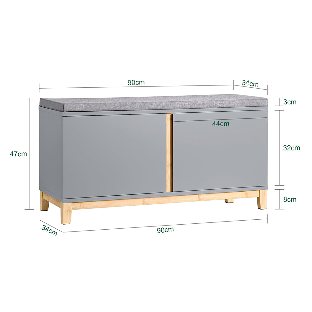 SoBuy FSR117-HG Banc à Chaussures Banc de Rangement Meuble à Chaussures d'Entrée avec Siège Rembourré et 2 Portes