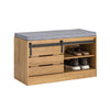 SoBuy FSR120-N Banc pentru încălțăminte cu ușă de hambar culisantă și spațiu de depozitare pentru hol – 80x35x48 cm, Natur