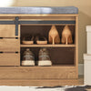 SoBuy FSR120-N Banc pentru încălțăminte cu ușă de hambar culisantă și spațiu de depozitare pentru hol – 80x35x48 cm, Natur