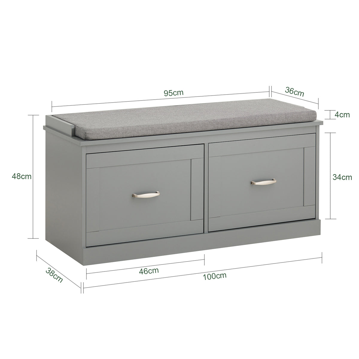 SoBuy FSR131-HG Banc d’Entrée avec Coussin Rembourré et 2 Tiroirs – Charge 150 kg – Gris